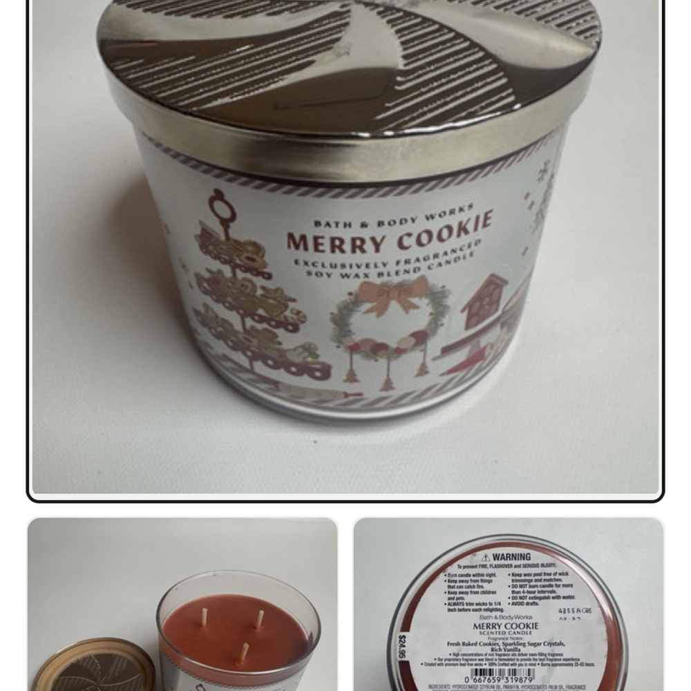 NIB Bath & Body Works Merry Cookie Candle - White and Silver